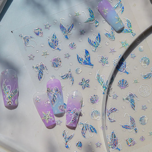 Mermaid Nail Art Stickers: Seahorse, Starfish, Coral, Pearl