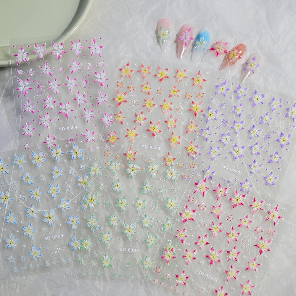 5D Lily Flower Nail Decals Gel Stickers Manicure Accessories