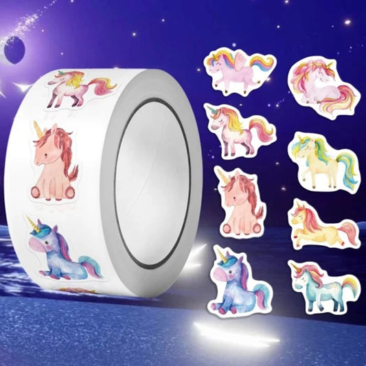 500 Unicorn Pegasus Stickers Roll - Interactive Game Rewards, Gifts, Scrapbook Stationery