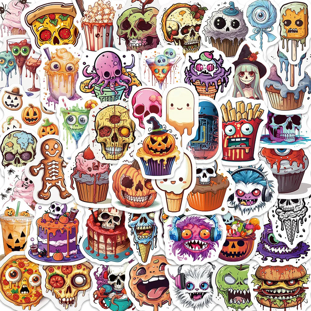 Halloween Skull Stickers Pack - Waterproof, Cartoon, Aesthetic, for Car, Skateboard, Laptop, Kids