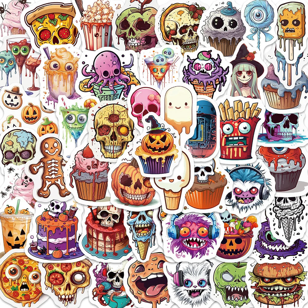 Halloween Skull Stickers Pack - Waterproof, Cartoon, Aesthetic, for Car, Skateboard, Laptop, Kids