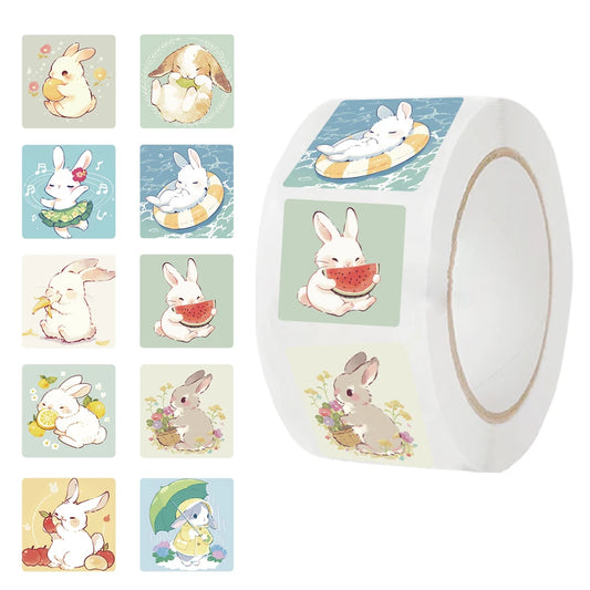 Cartoon Rabbit Stickers Roll - 500pcs Party Labels