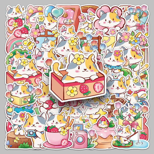 50pcs Spring Kitten Graffiti Stickers for Helmet, Wall, DIY Decoration Wholesale