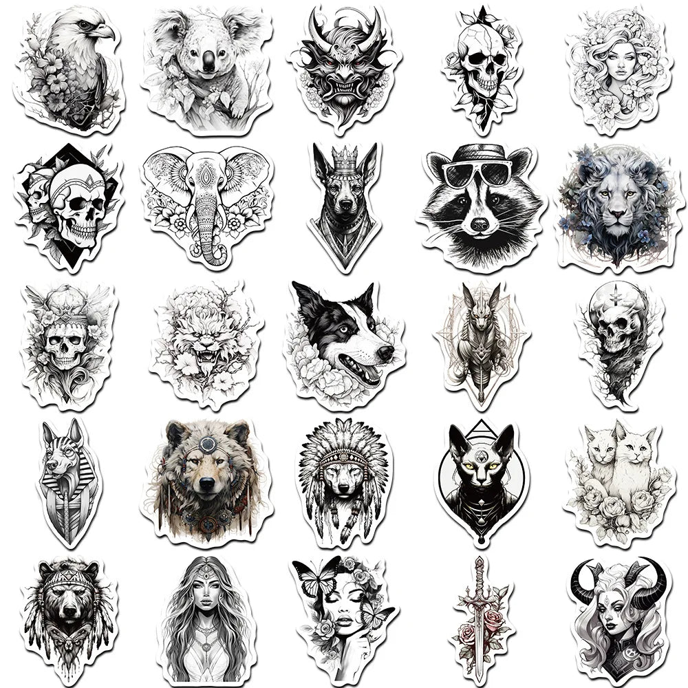 10/30/50pcs Black and white animal aesthetic decoration Sticker For Snowboard Laptop Luggage Car Fridge DIY Styling Vinyl