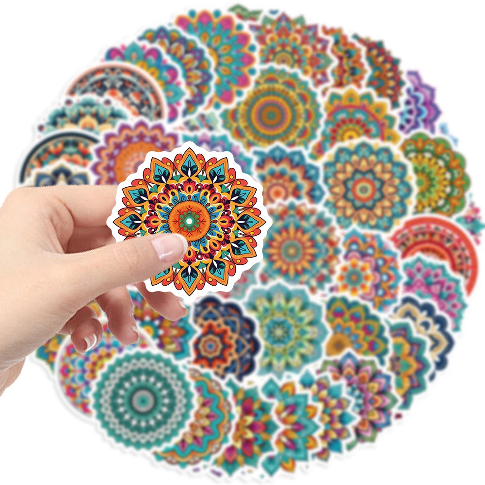 50PCS Colorful Mandala Pattern PVC Stickers for Car Suitcase Car Helmet Luggage Graffiti Sticker For Phone Case Home Decals