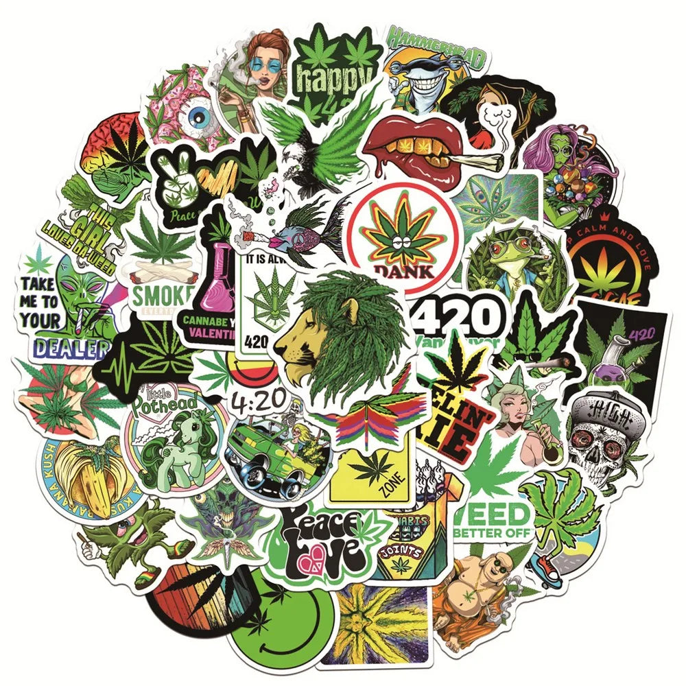 Hemp Weed Leaf Stickers: Laptop, Phone, Car, Skateboard
