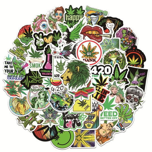 Hemp Weed Leaf Stickers: Laptop, Phone, Car, Skateboard