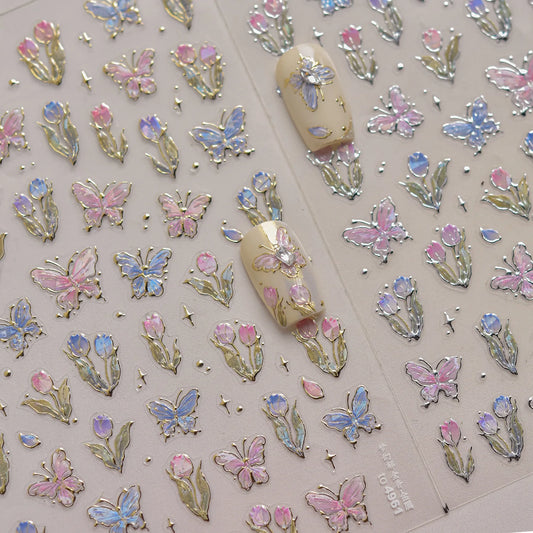 Purple Tulip Butterfly Nail Art Stickers Decals