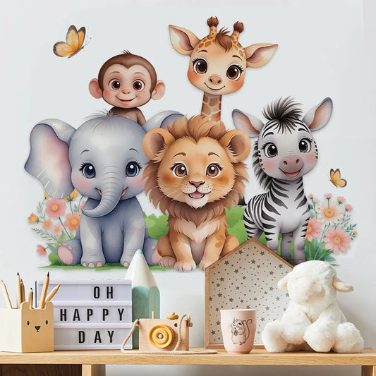 Cartoon Lion Elephant Wall Stickers Kids Room Decor