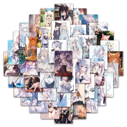 62pcs Kemonomimi Anime Stickers for Laptop, Phone, Scooter, Suitcase, Cup, Stationery, Refrigerator Decoration