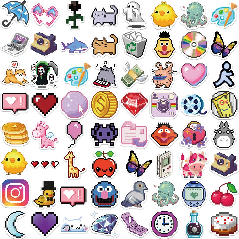 10/30/65PCS INS Style Cute Pixel Cartoon Aesthetic Stickers Laptop Phone Scrapbook Notebook DIY Luggage Graffiti Sticker Kid Toy