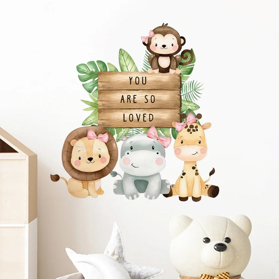 Cartoon Lion Zebra Elephant Giraffe Wall Stickers Kids Room Nursery Decor Decals