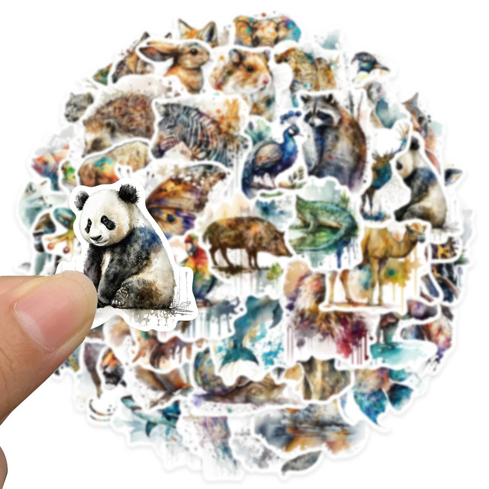 50pcs Aesthetic Watercolor Painting Animals Stickers For Laptop Water Bottle Luggage Guitar Waterproof Graffiti Vinyl Decals