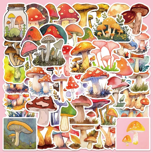 50pcs Cartoon Mushroom Stickers for Helmet, Wall, DIY Decoration Wholesale