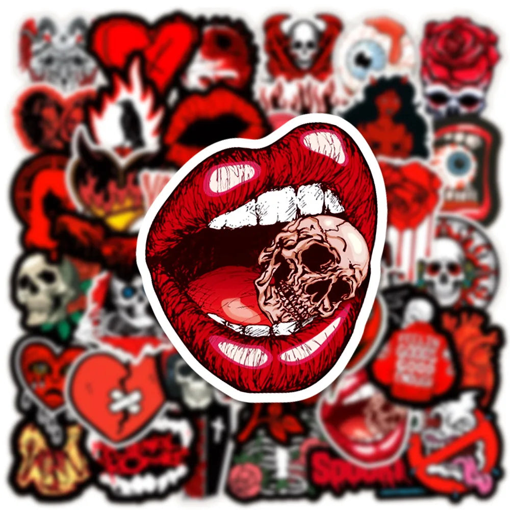 10/30/50PCS Cool Black Red  Gothic Skull Horror Stickers Graffiti Toys DIY Fridge Laptop Phone Notebook Luggage Car Sticker Gift