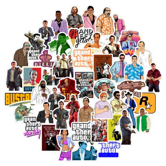 50pcs Grand Theft Auto GTA Stickers for Luggage, Phone, Car, Laptop, Scooter, Refrigerator