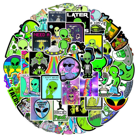 Cartoon Alien Stickers for Luggage, Notebook, Guitar, Laptop, Phone, Water Bottle (10/25/50pcs)