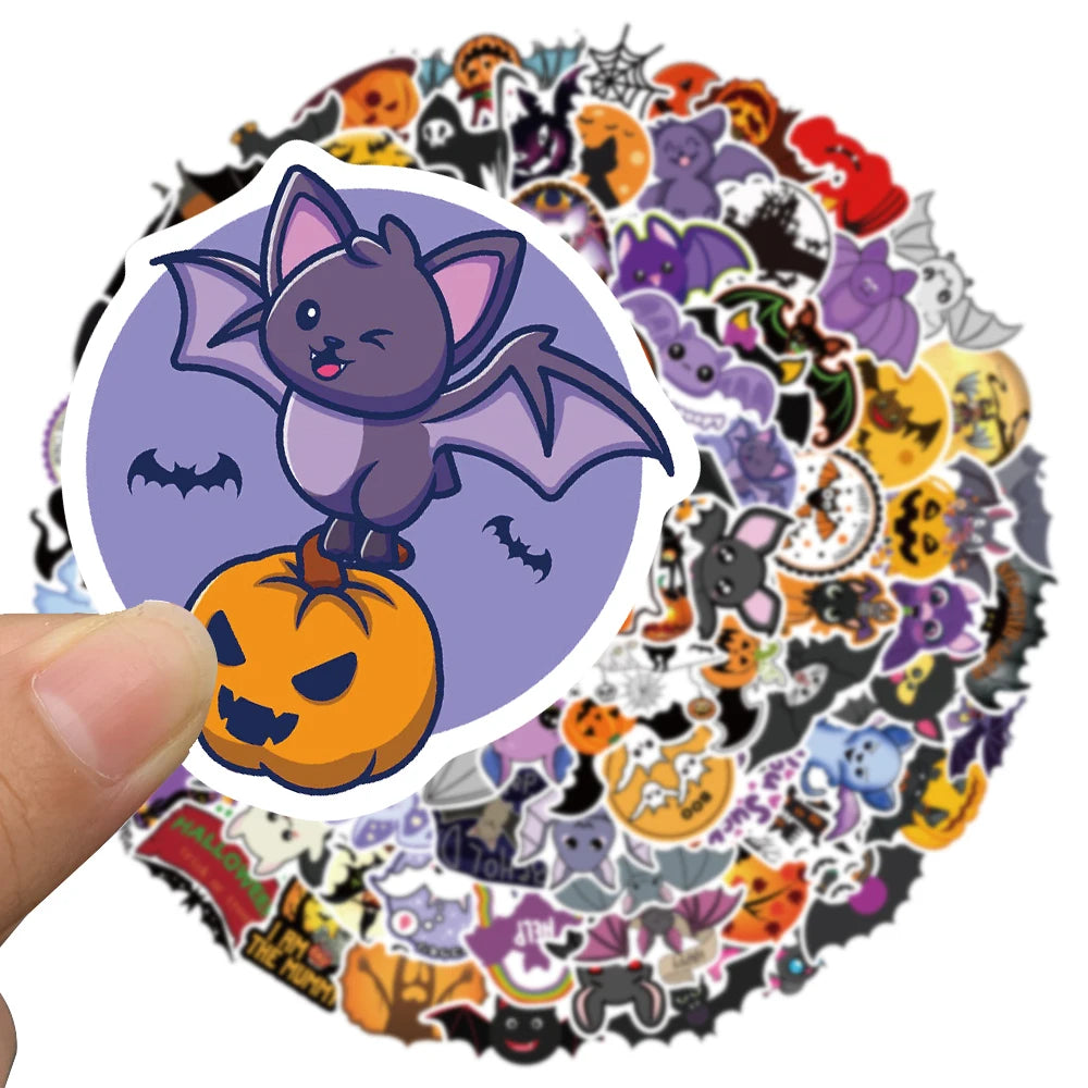 50/100pcs Cute Cartoon Halloween Bats Stickers Kids Toy Waterproof Graffiti For Laptop Guitar Water Bottle Bicycle Car Decals