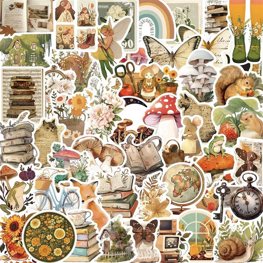 Vintage Animal Mushroom Stickers - 10/30/50PCS Set