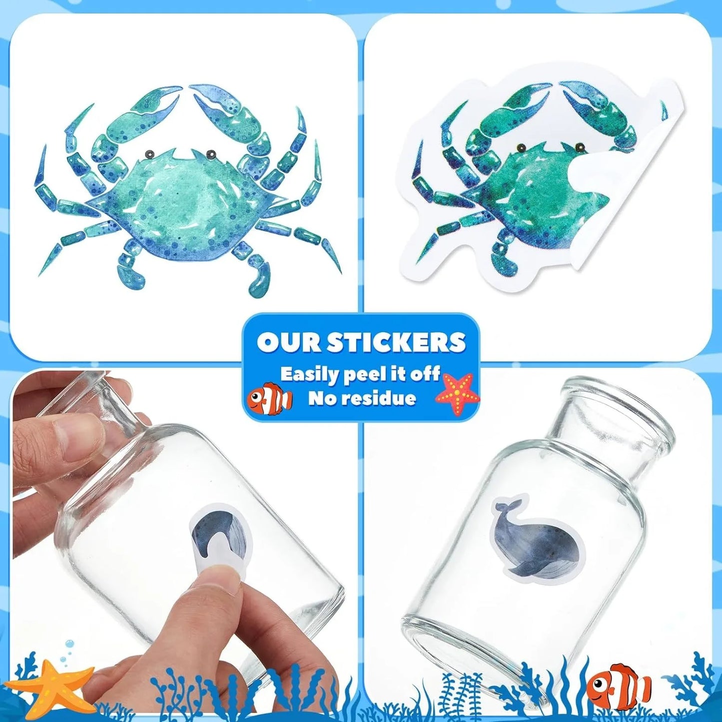 500Pcs /1 Rolls 2.5cm/1inch Aliens of mMarine Animals Sticker Decoration Gift Box Sticker Label Stationery Sticker