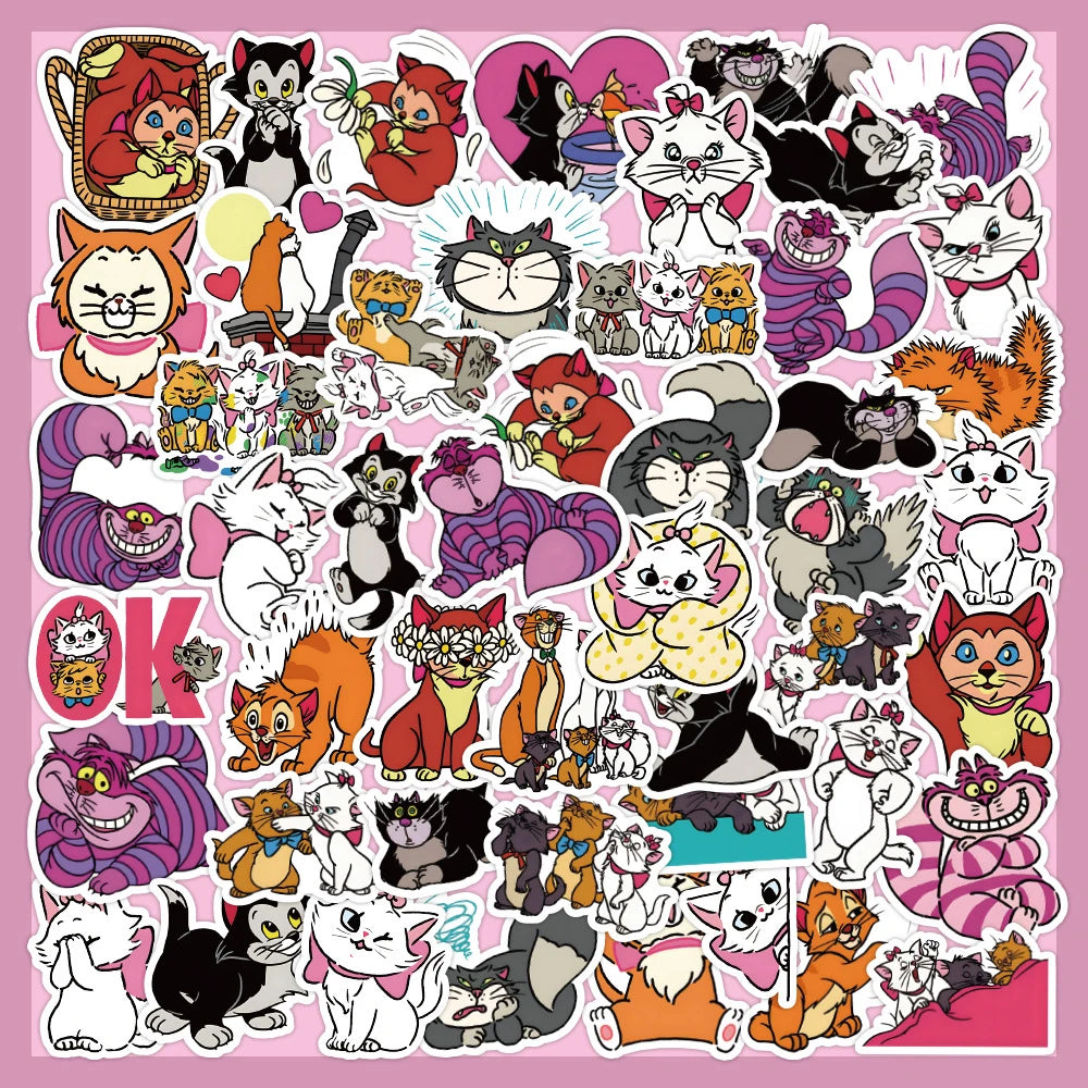 10/30/60PCS Disney Cute Cartoon Cheshire Cat Marie Cat Sticker DIY Guitar Laptop Luggage Skateboard Graffiti Decals for Kids Toy