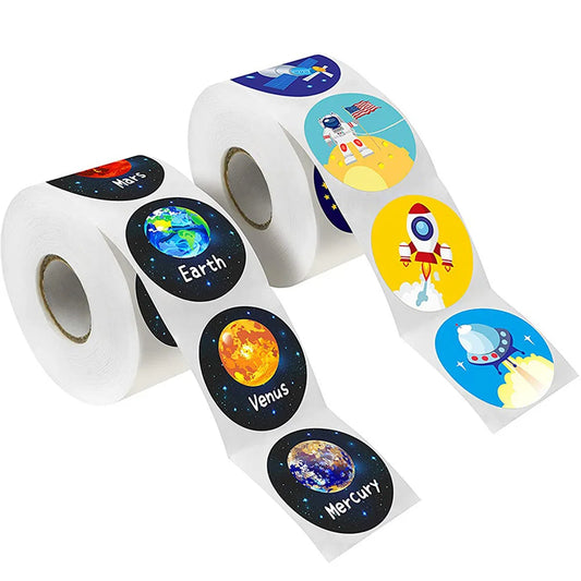 100-500 Pcs 1-1.5inch Stickers Roll Reward Student Children Enlightenment Toys Label Stationery Seal Lable Space Astronaut Star