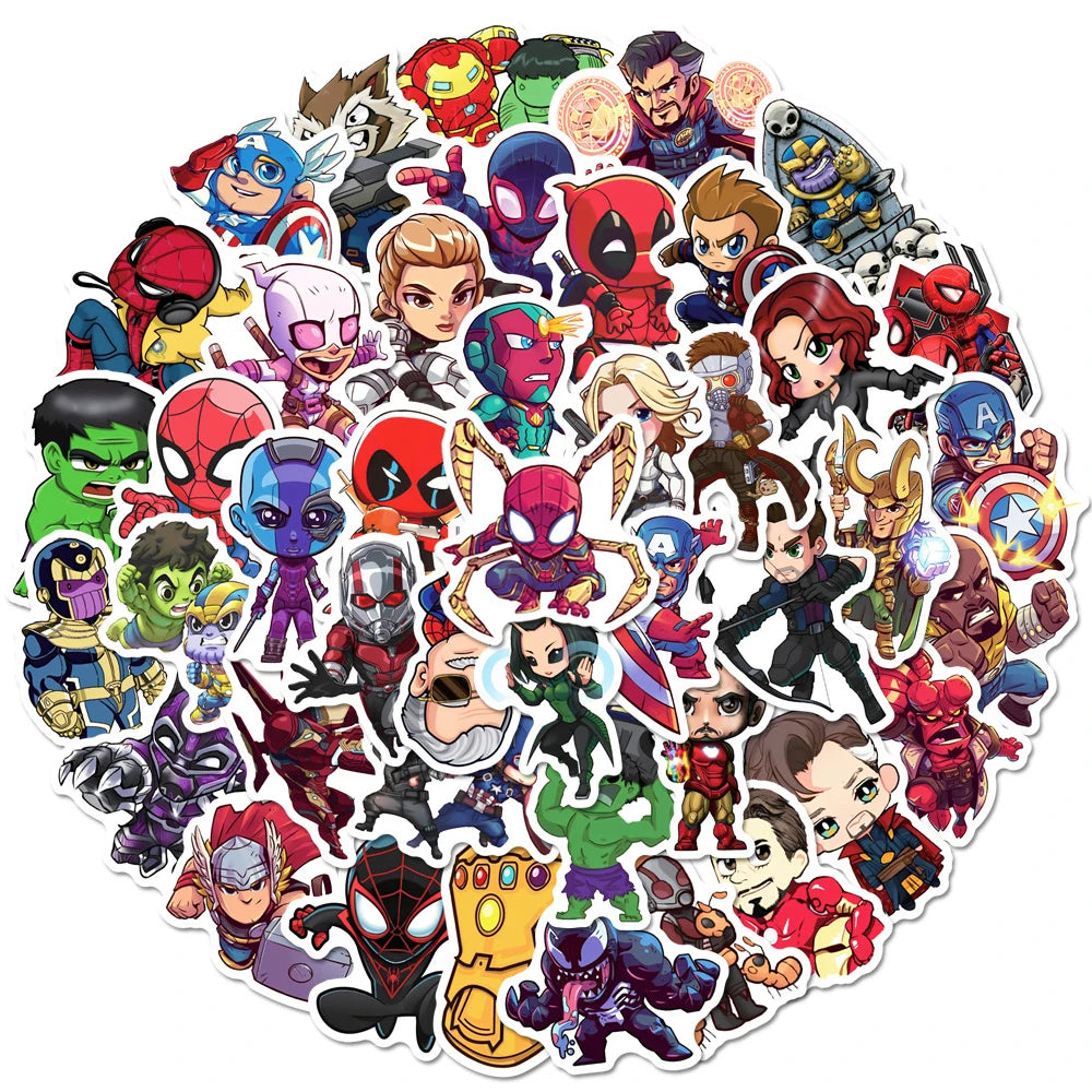 10/30/50/100/200pcs Cute Super Hero Cartoon Anime Marvel, Avengers, Deadpool, Guardians of the Galaxy Sticker Packs