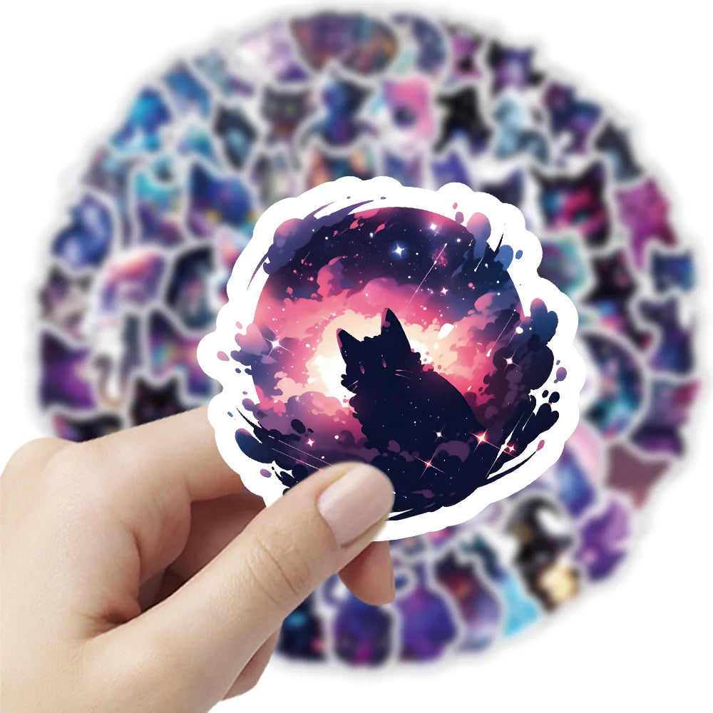 10/30/50/100PCS Starry Sky Cat Cartoon Stickers Fantastic Universe Background Graffiti Cute Animal Decal Luggage Laptop Kids Toy