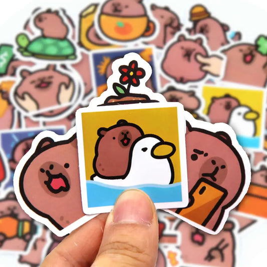 Capybara Stickers Pack: Cute Cartoon Decals for Laptop, Phone, Guitar, Car, Kids