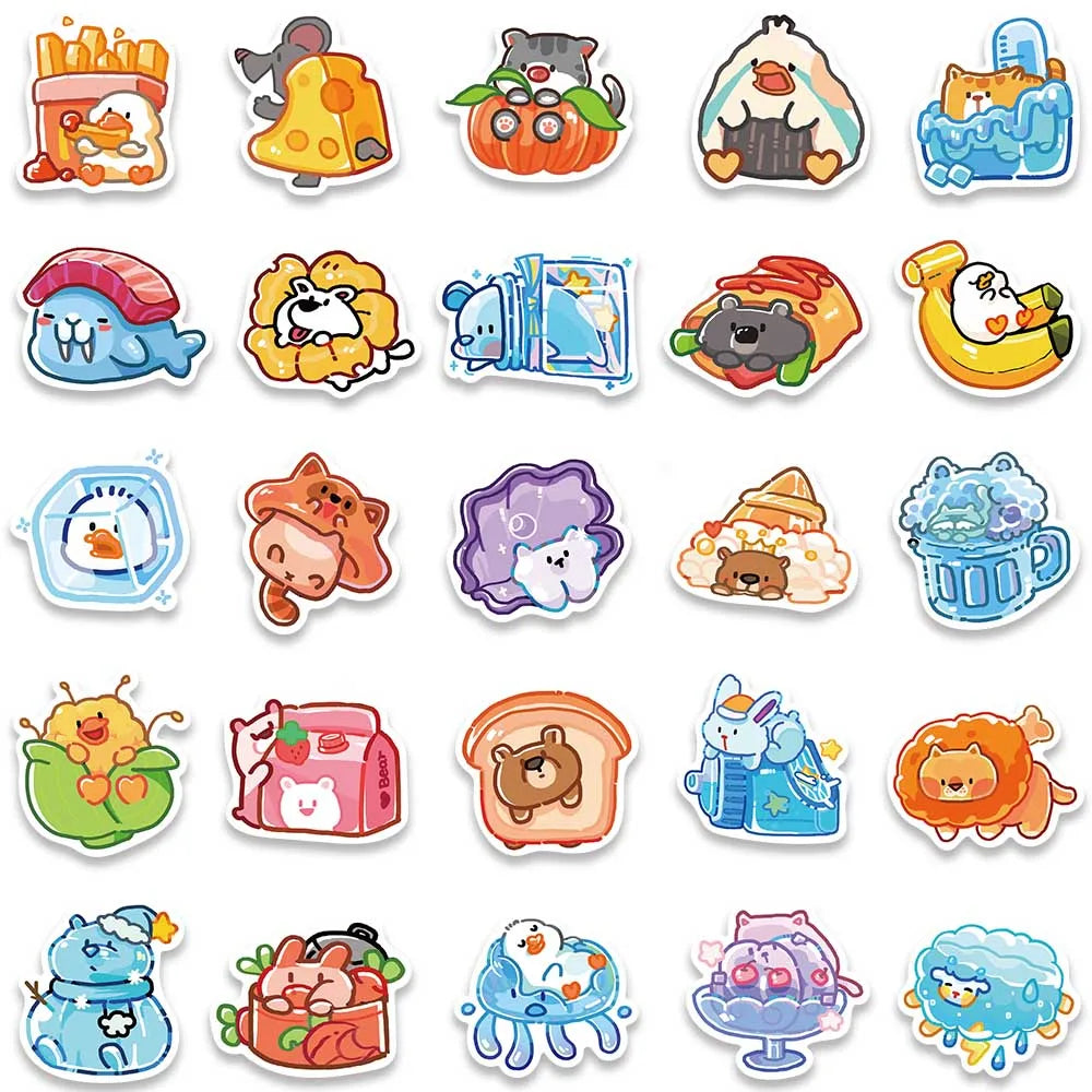 50pcs Cute Cartoon Animals Stickers For Laptop Water Bottle Guitar Luggage Waterproof Graffiti Stationery Vinyl Decals