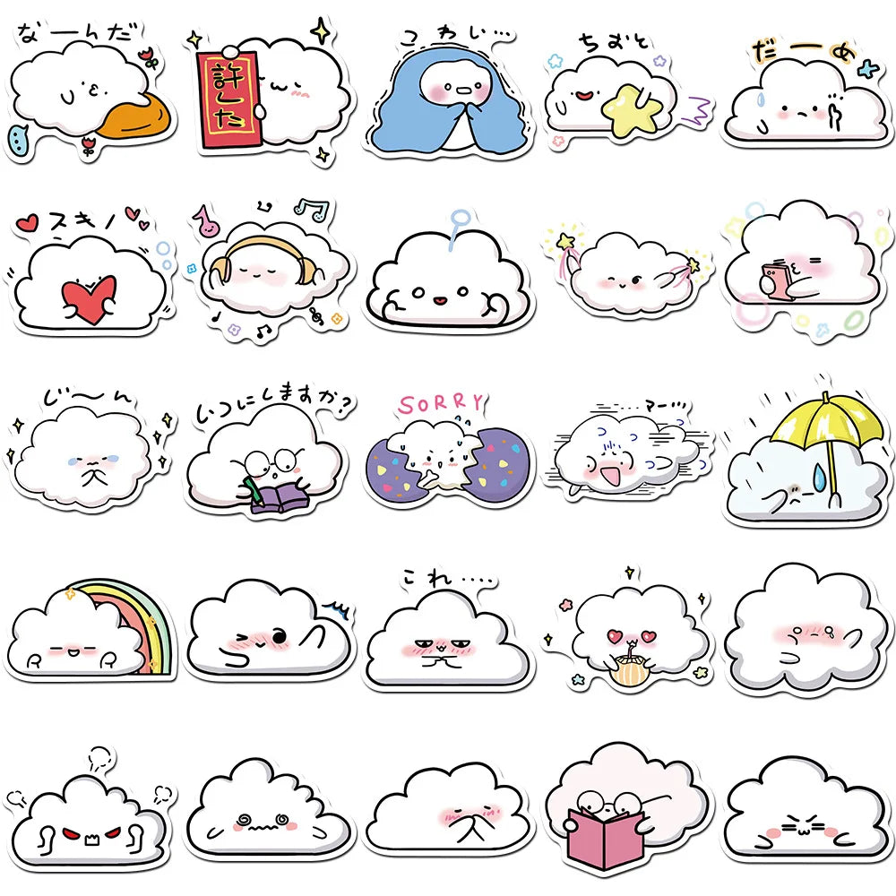 10/30/50PCS Cute Cartoon Clouds Stickers Graffiti Decoration DIY Toys Laptop Skateboard Phone Guitar PVC Waterproof Kids Sticker