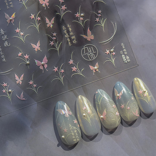 Pink Orchid Butterfly Nail Art Stickers 3D Decals
