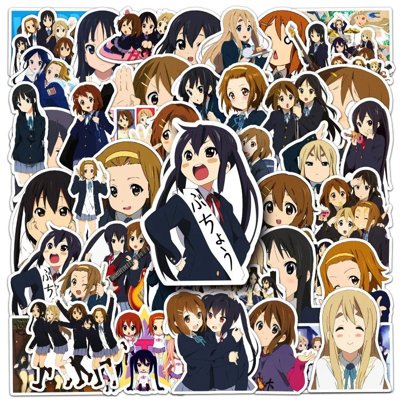 50pcs K-ON! Cartoon Stickers for Laptop, Phone, Car, Scooter, Suitcase, Water Bottle, Refrigerator