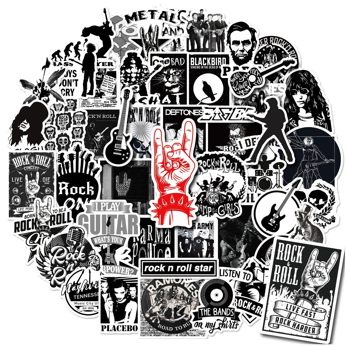 Metal Rock Stickers Decals for Guitar Motorcycle Luggage Skateboard Car JDM Music 10/30/50PCS
