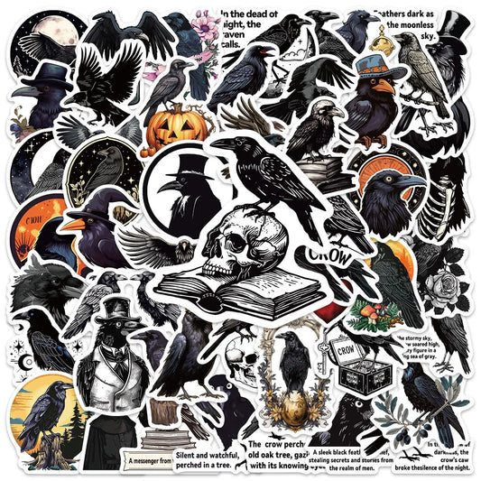 50pcs Cool Cartoon Aesthetic Bird Crow Stickers Water Bottle Stickers Laptop Luggage Skateboard Waterproof Vinyl Car Decals