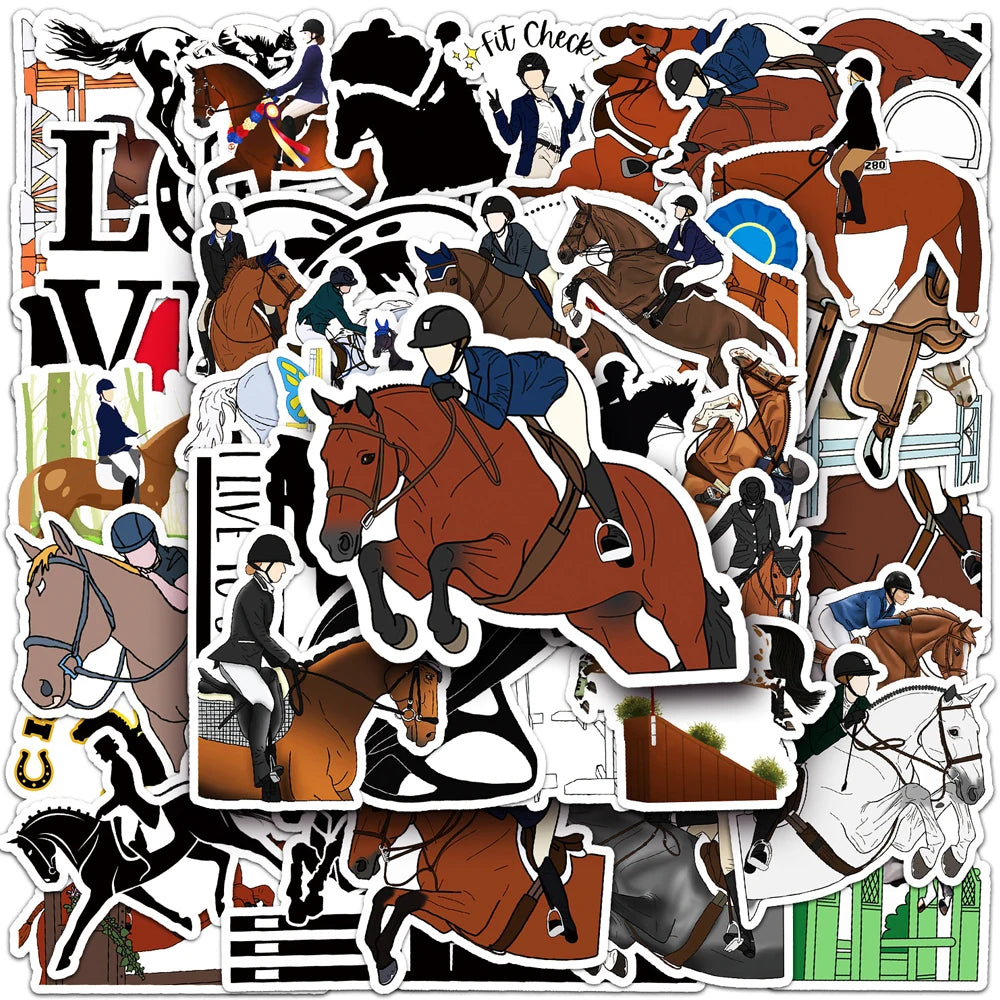 Equestrian Horse Stickers Pack - Waterproof for Luggage, Laptop, Car, Bike, Skateboard