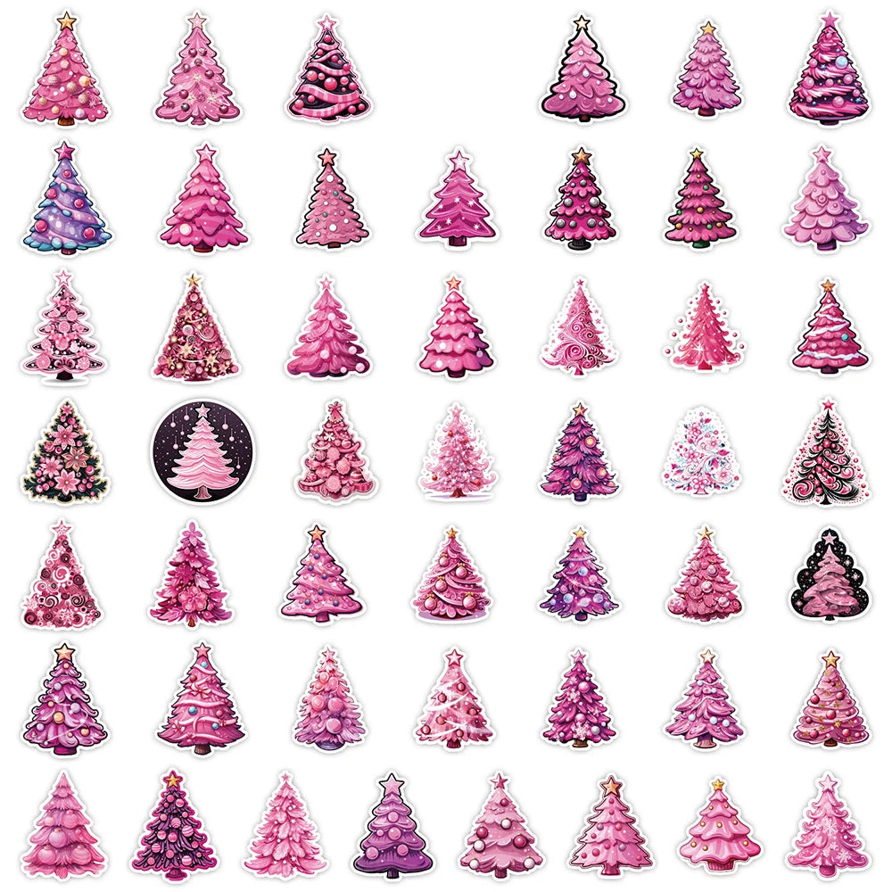 10/30/50PCS Pink Christmas Tree Stickers Aesthetic DIY Decoration Skateboard Laptop Phone Motorcycle Bike Car Decals Kids Gift