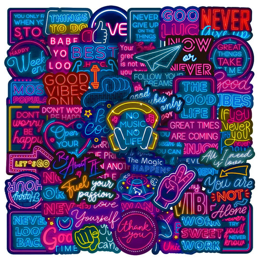Neon Inspirational Stickers - 10/30/50PCS Graffiti Decals for Laptop, Phone, Guitar, Suitcase