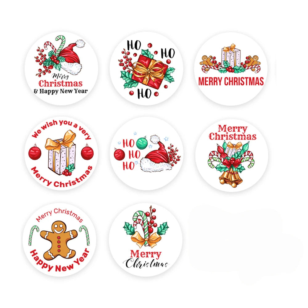 100-500pcs Merry Christmas Sticker , Round Adhesive Decoration Sticker for Cards Envelope Seal Xmas Gift Wraps Box Bags