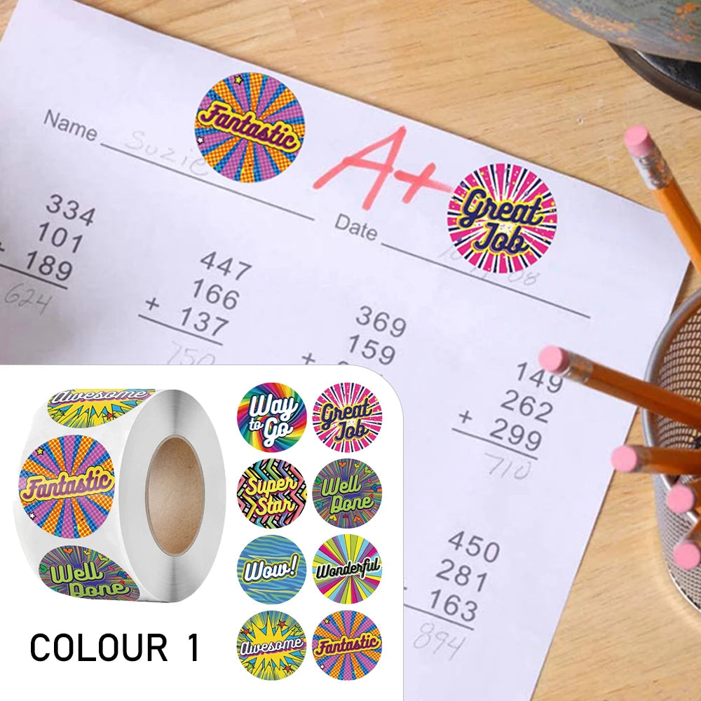 100-500pcs Cute Reward Stickers Roll with Word Motivational Stickers for School Teacher Kids Student Stationery Stickers Kids