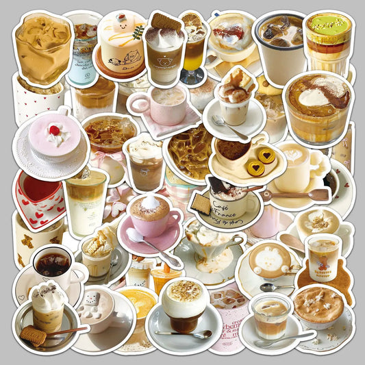 50Pcs Cartoon Brown Drink Food Stickers for Helmet Wall DIY Decor