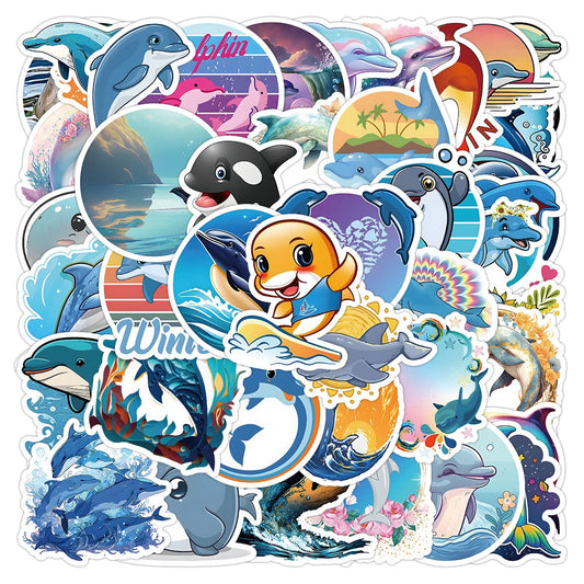 Cute Dolphin Cartoon Stickers for Laptop, Suitcase, Guitar, Phone - 10/30/50/100pcs