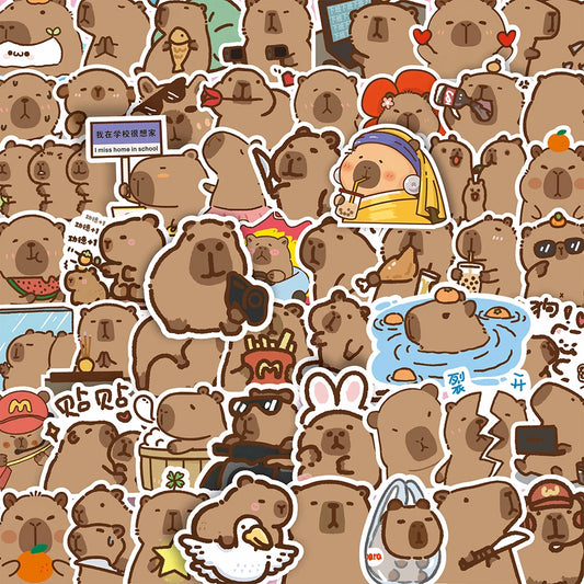 Capybara Cartoon Stickers Pack - Cute, Aesthetic, DIY Laptop & Phone Decor