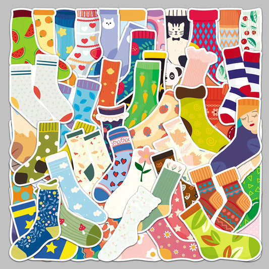 50pcs Cute Cartoon Socks Graffiti Stickers for Helmet, Wall, DIY Decoration