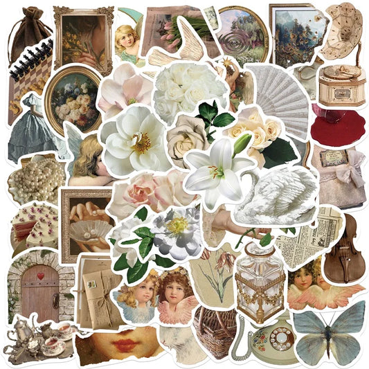 Vintage Flower Stickers 10/30/50PCS Scrapbooking Supplies