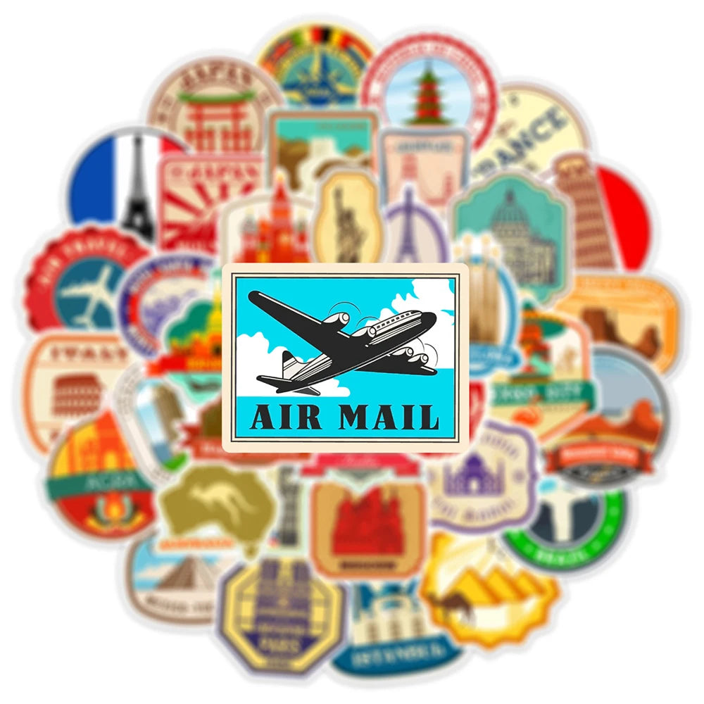 10/30/50PCS Building Landmark Vintage Travel Stickers Graffiti DIY Phone Luggage Laptop Guitar Suitcase Skateboard Kids Sticker