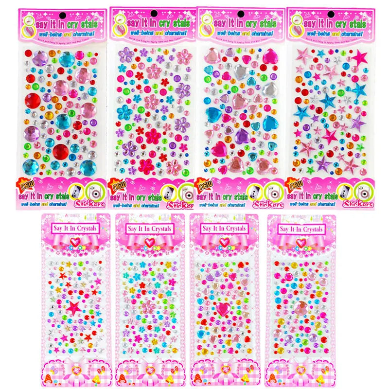 3D Gem Acrylic Crystal Stickers DIY Self-Adhesive Rhinestones for Kids Crafts