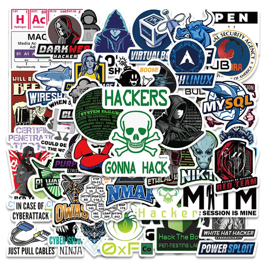 50PCS Hacker DDOS Coding Stickers for Laptop, Skateboard, Motorcycle, Helmet, Car