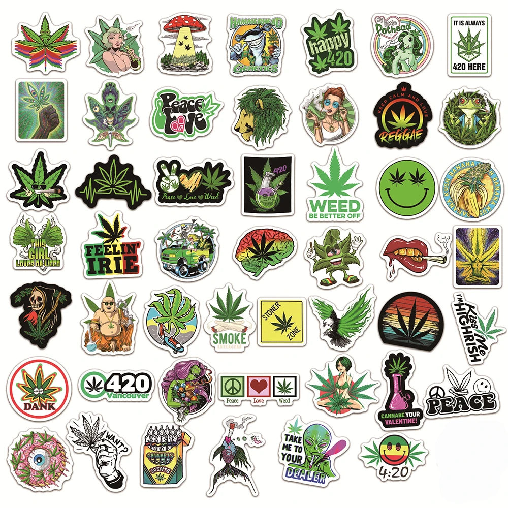 10/30/50/100PCS Funny Characters Leaves Weed Smoking Graffiti Stickers Car Travel Luggage Guitar Laptop Waterproof Cool Sticker