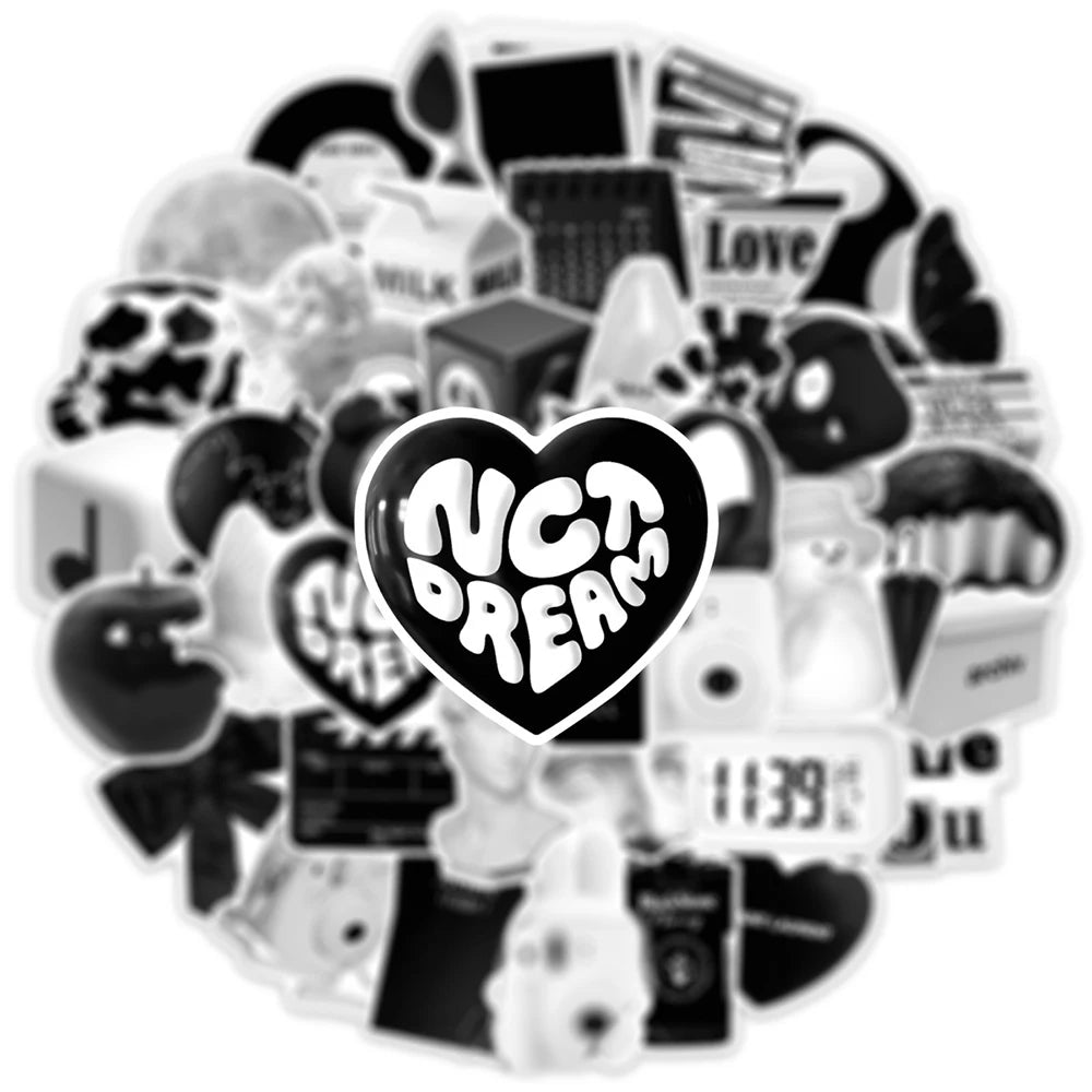 10/30/50PCS Ins Style Simple Black White Stickers Cute Decals DIY Phone Suitcase Luggage Fridge Helmet Graffiti Cartoon Sticker